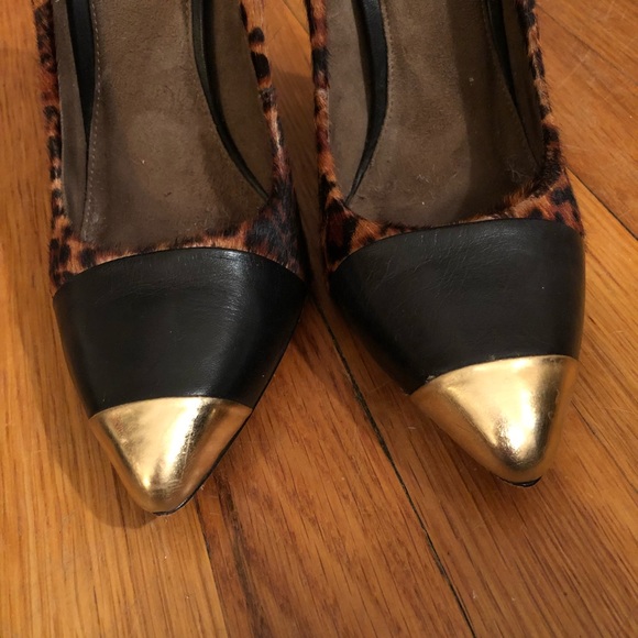 Marissa Webb Cheetah Pumps with Black and Gold Toe - Picture 2 of 5
